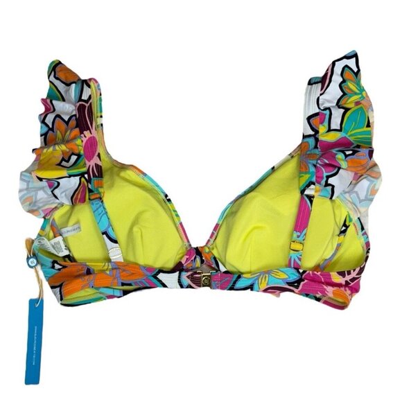 Bleu by Rod Beattie Sz 14 Bikini Top Color Crush Ruffled Tie Front New Retro - Picture 4 of 5